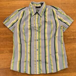 New York & Company blue green striped shirt top size medium M b20
